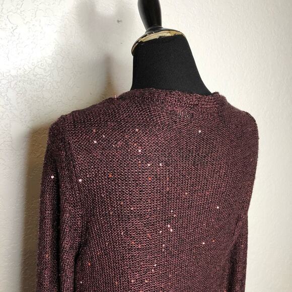 WHBM maroon wine sequin embellished long open front duster cardigan size Large - Picture 11 of 15
